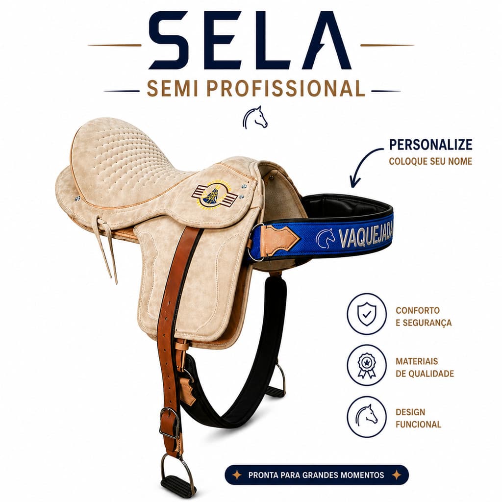 Sela Em Couro Semi Profissional Montaria Para Cavalo Vaquejada