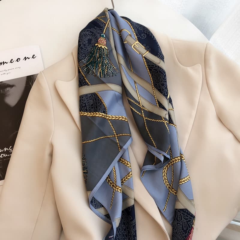 Estilo ocidental azul cinza elegante temperamento grande lenço quadrado feminino europeu americano primavera outono verã