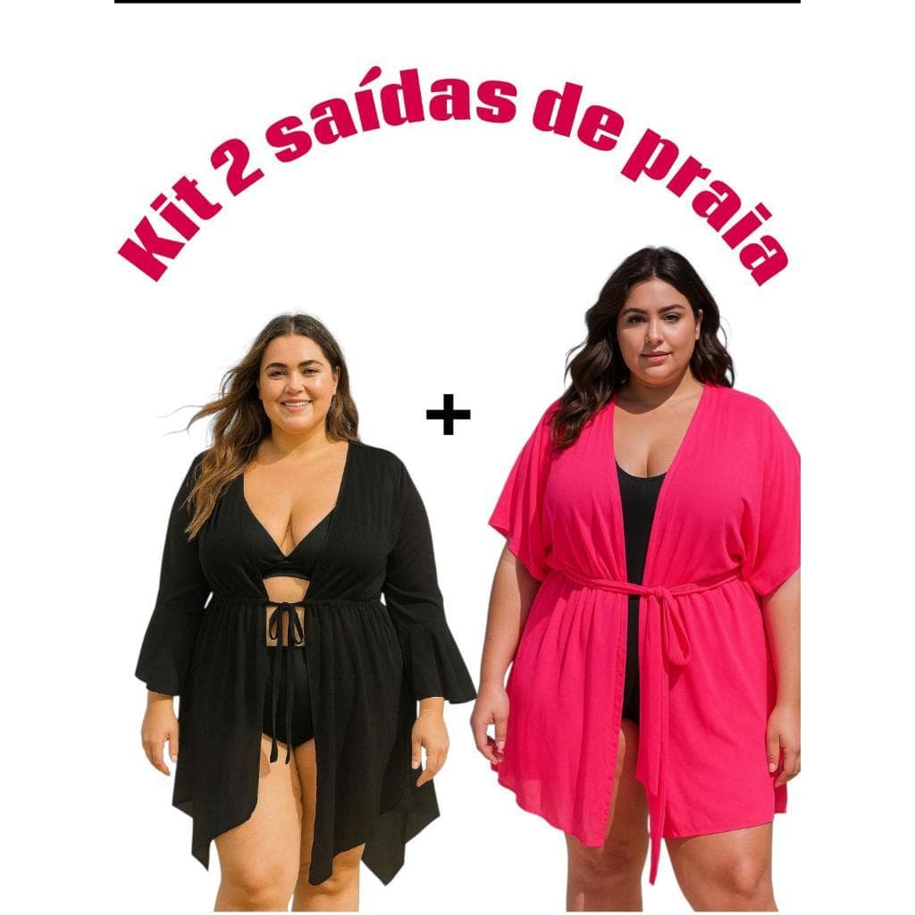 KIT 2 SAIDA DE PRAIA PLUS SIZE CURTA - manga curta e manga longa VESTIDO PRAIA PLUZ SISE - VESTE 46 ao 54