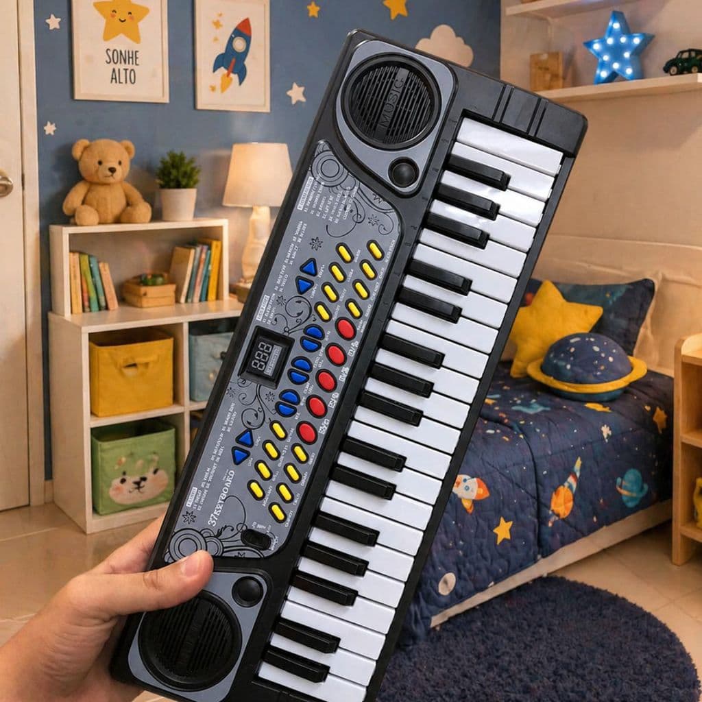 Teclado Musical Infantil 37 Teclas Com Microfone E 6 Músicas Brinquedo Musical