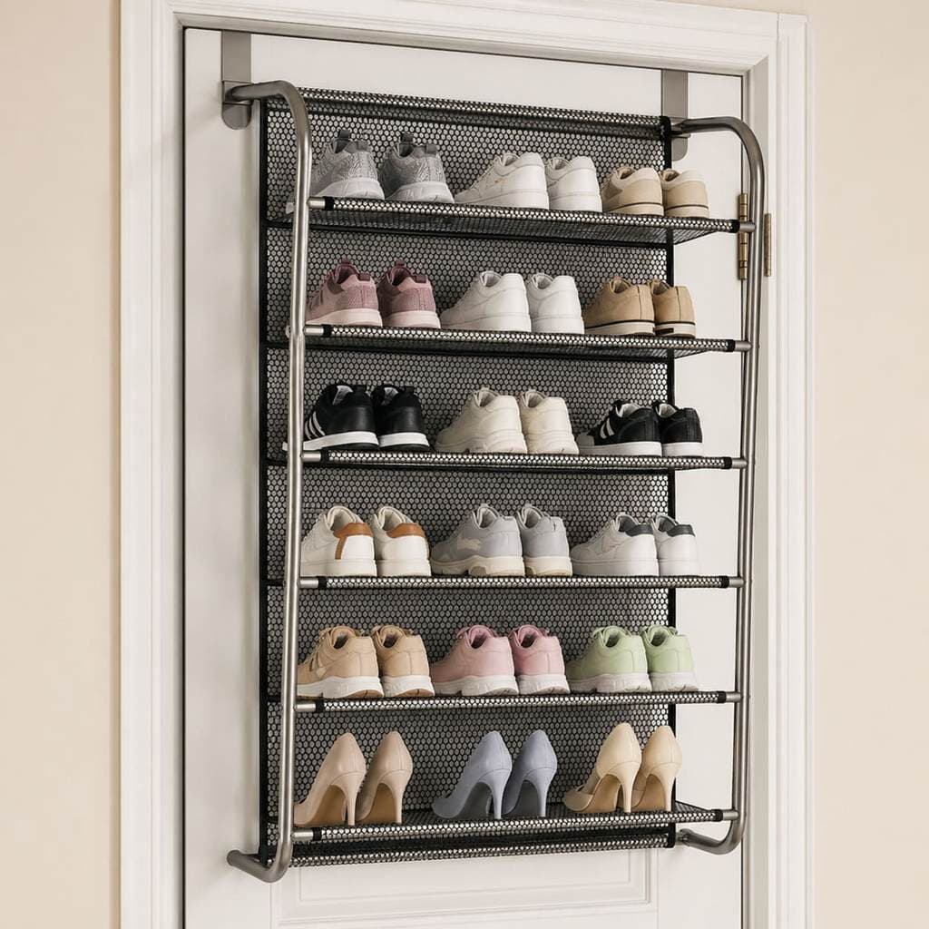 Organizador De Sapatos Porta Parede 6 Camadas 18 Pares Sapateira Vertical Resistente