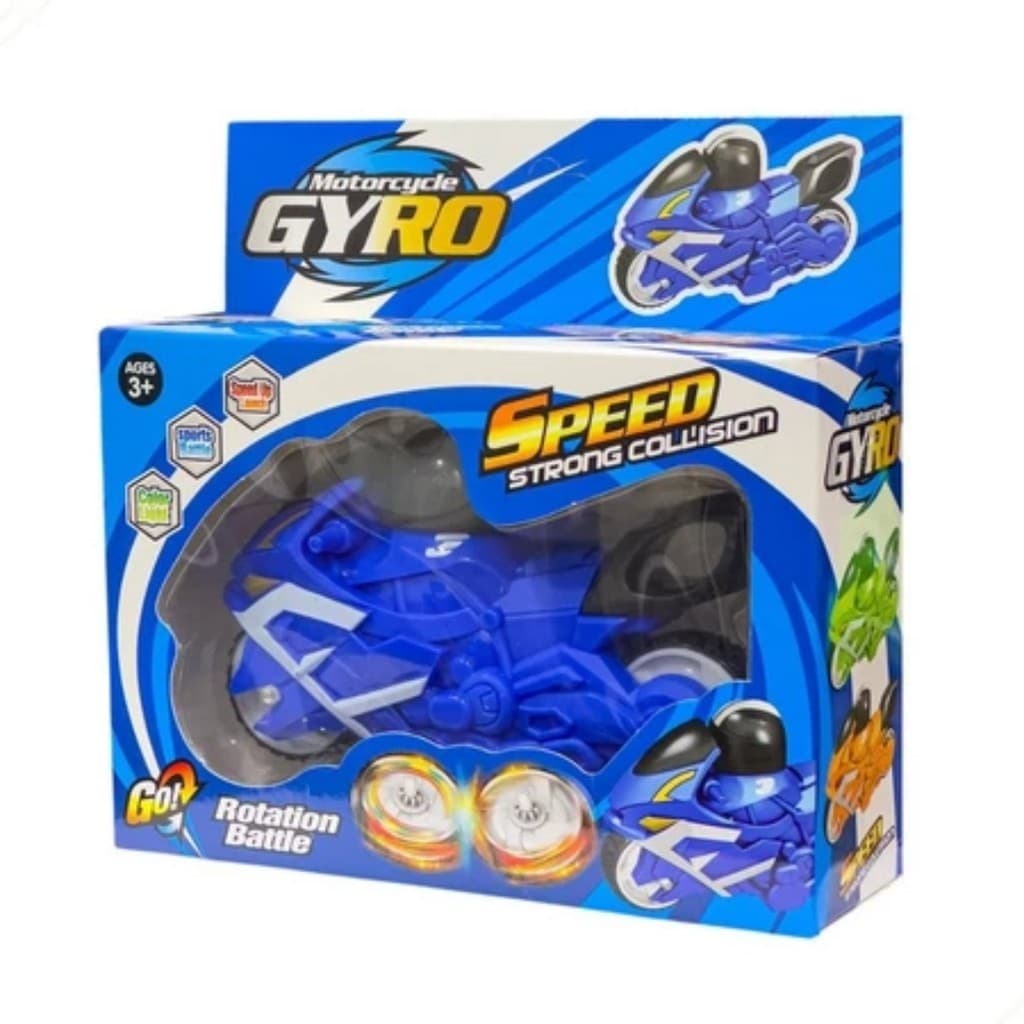 Brinquedo de pião giratório em formato de motocicleta com corda de puxar