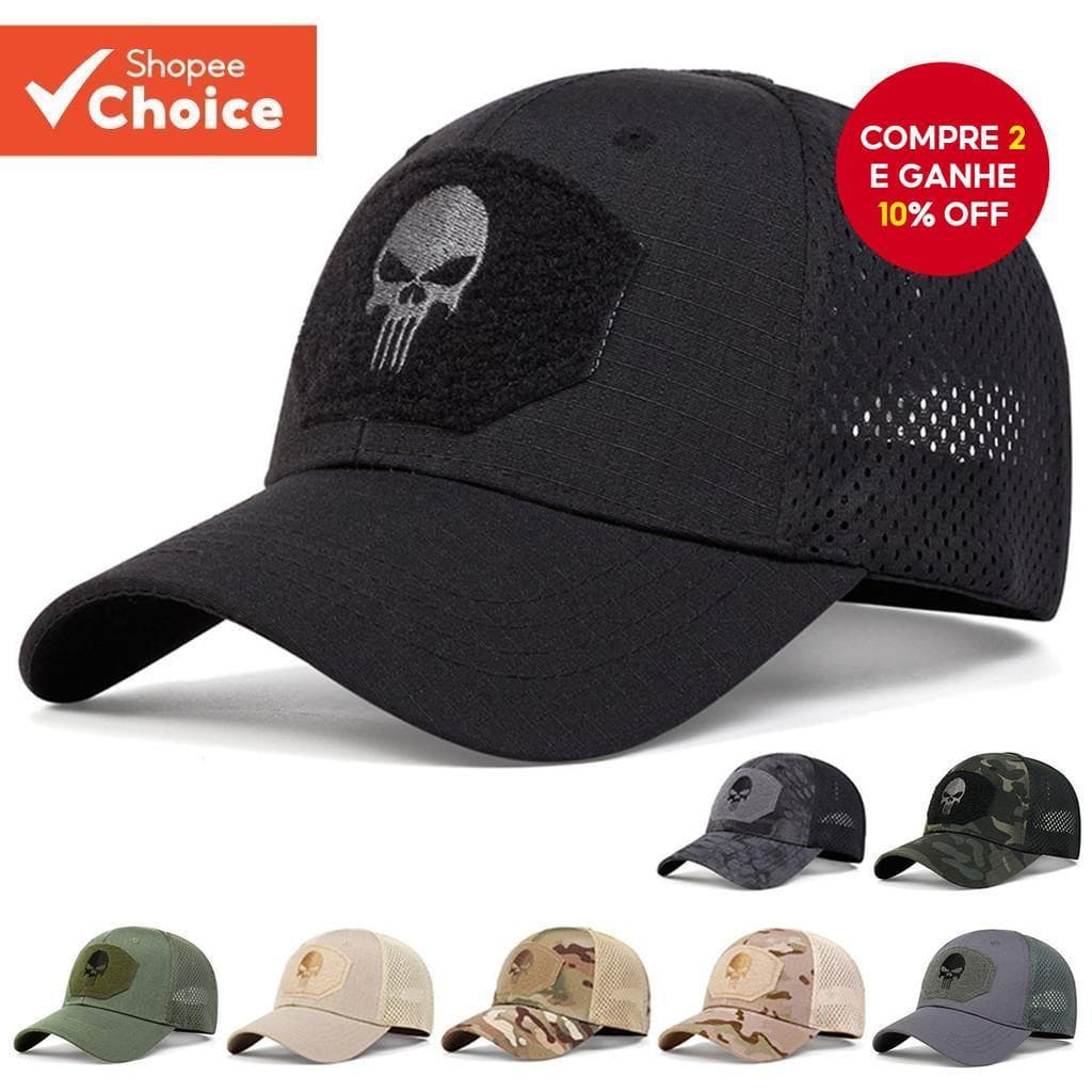 Boné De Beisebol Masculino Camuflado Com Caveira , Chapéu Tático Para Pesca E Caminhada Ao Ar Livre O Verão