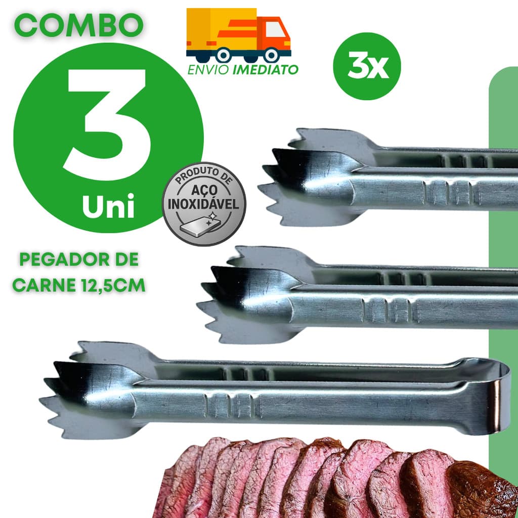 Kit Pegadores de Carne em Aço Inox para Churrasco, Grelha e Churrasqueira com Cabo Ergonômico