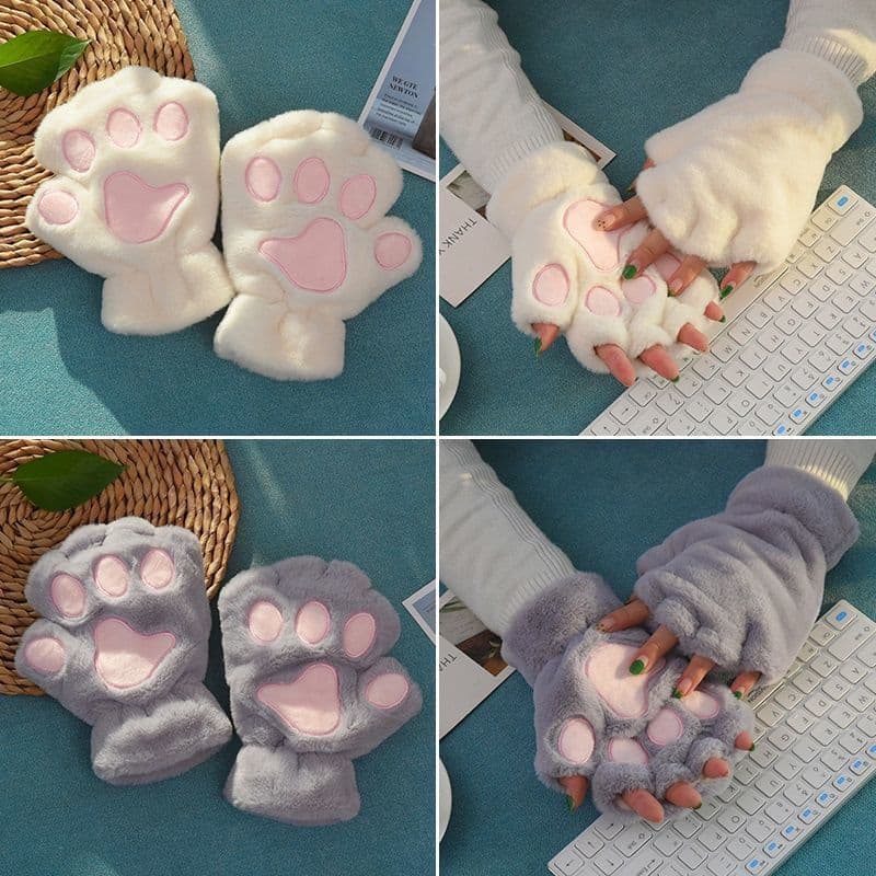 Lovely Women Bear Cat Claw Paw Mitten Luvas De Pelúcia Dedo Curto Meia Capa Feminina