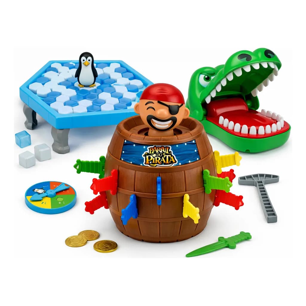 Kit 3 Brinquedos Crocodilo Morde Pula Pirata Quebra Gelo