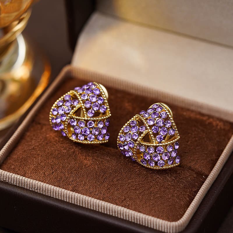 2024 novo estilo na moda roxo cheio de diamante triângulo moda brincos feminino nicho Design High-End Super fada All-Mat