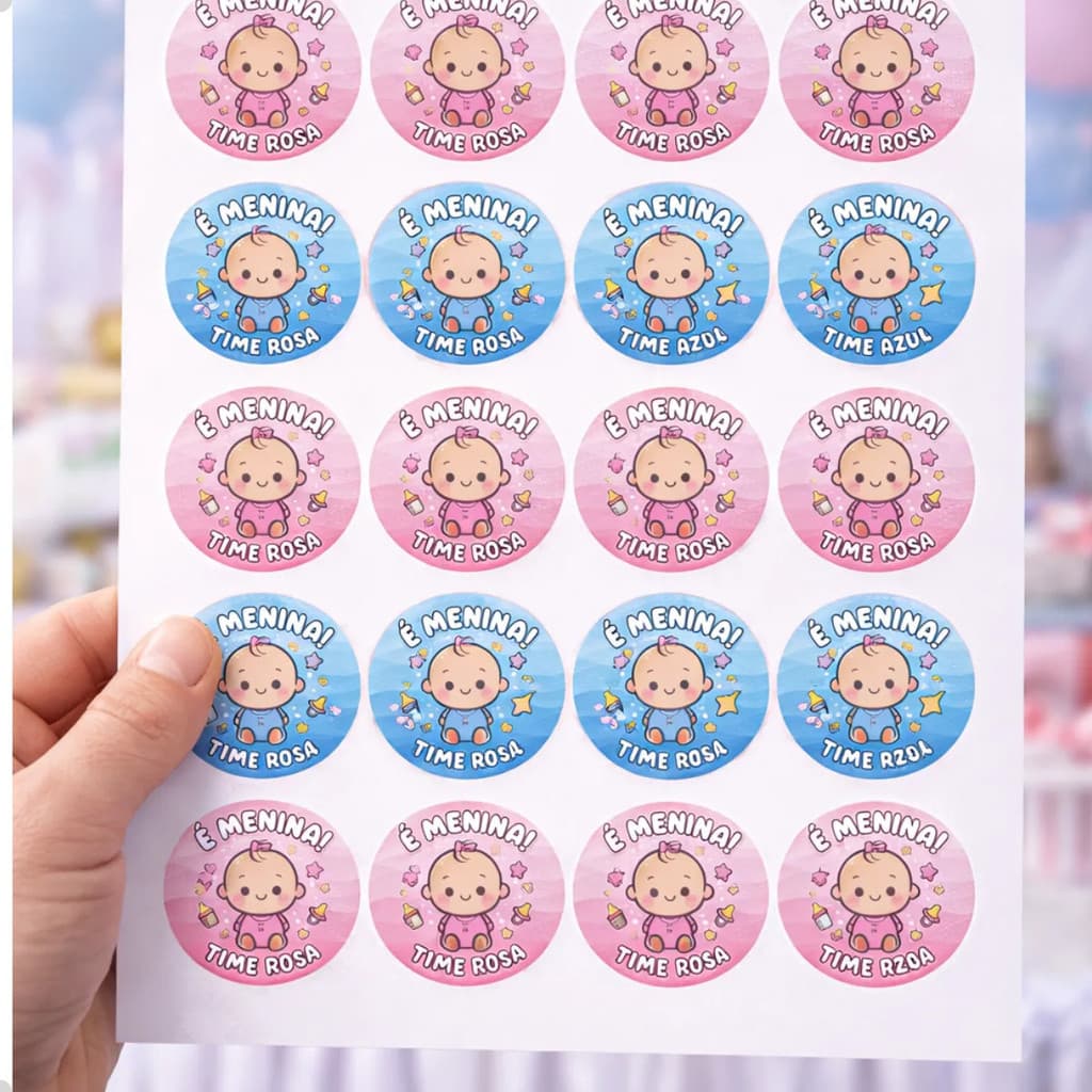 Etiquetas Adesivas 4cm Chá Revelação Menina / Menino 100uni