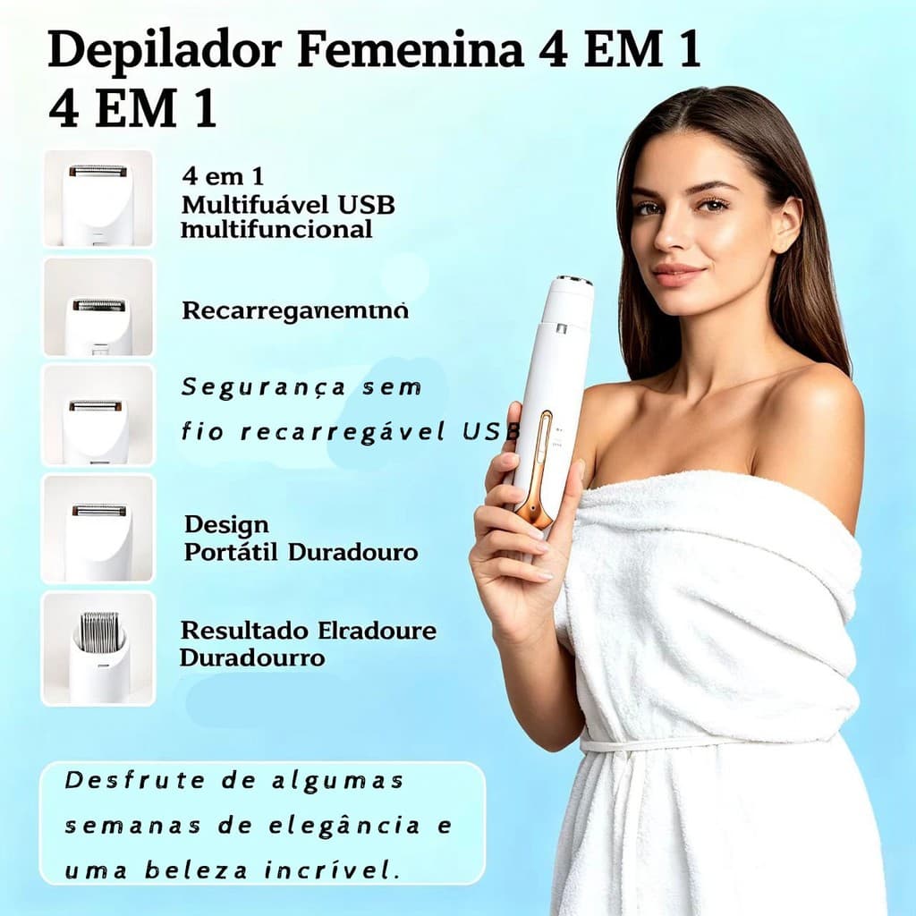 Aparador De Cabelo Feminino 4 Em 1 Multifuncional Recarregável , Elétrico Depilador Navalha