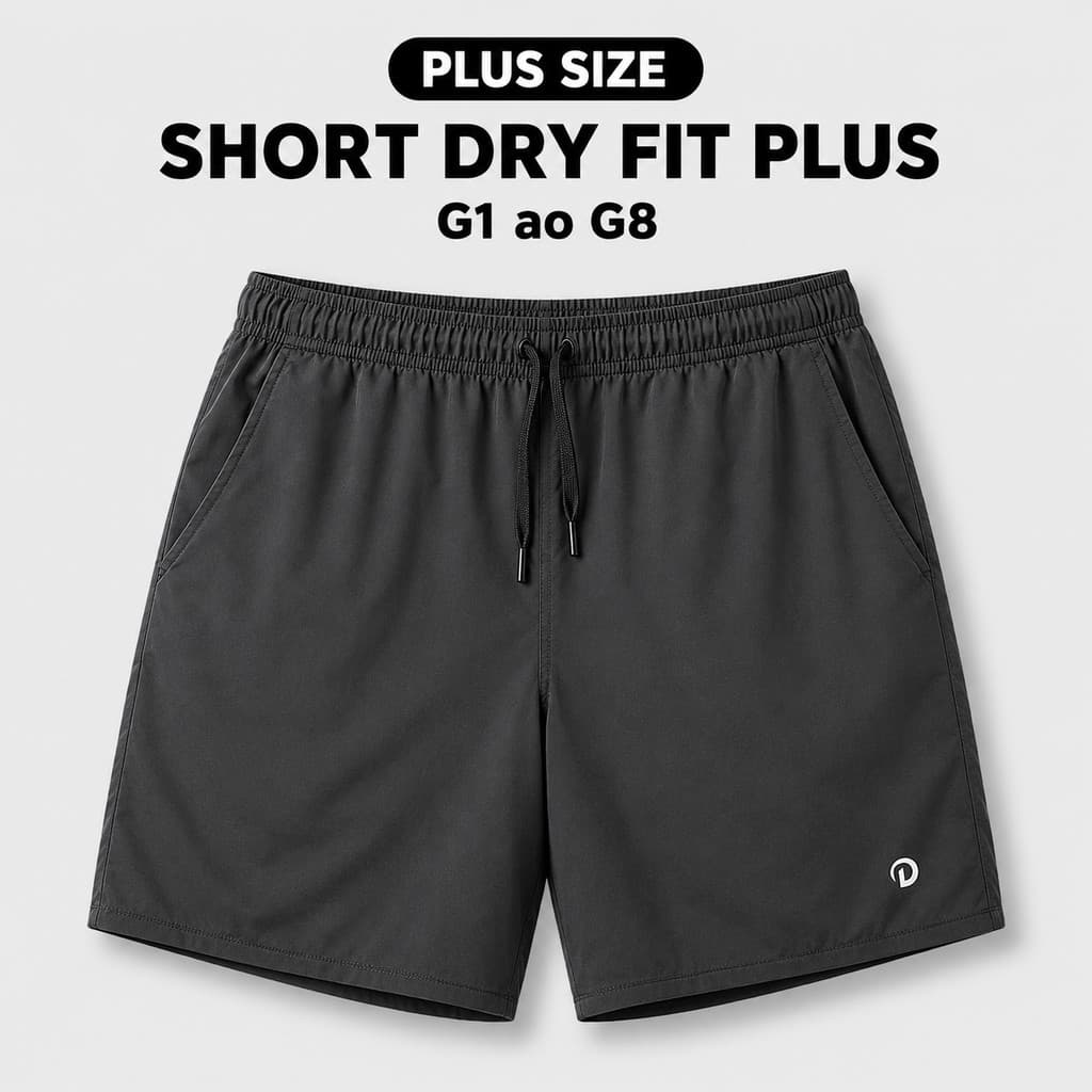 Short Dry Fit Plus Size Masculino Cinza G1 ao G8 Bermuda Tamanho Grande Academia