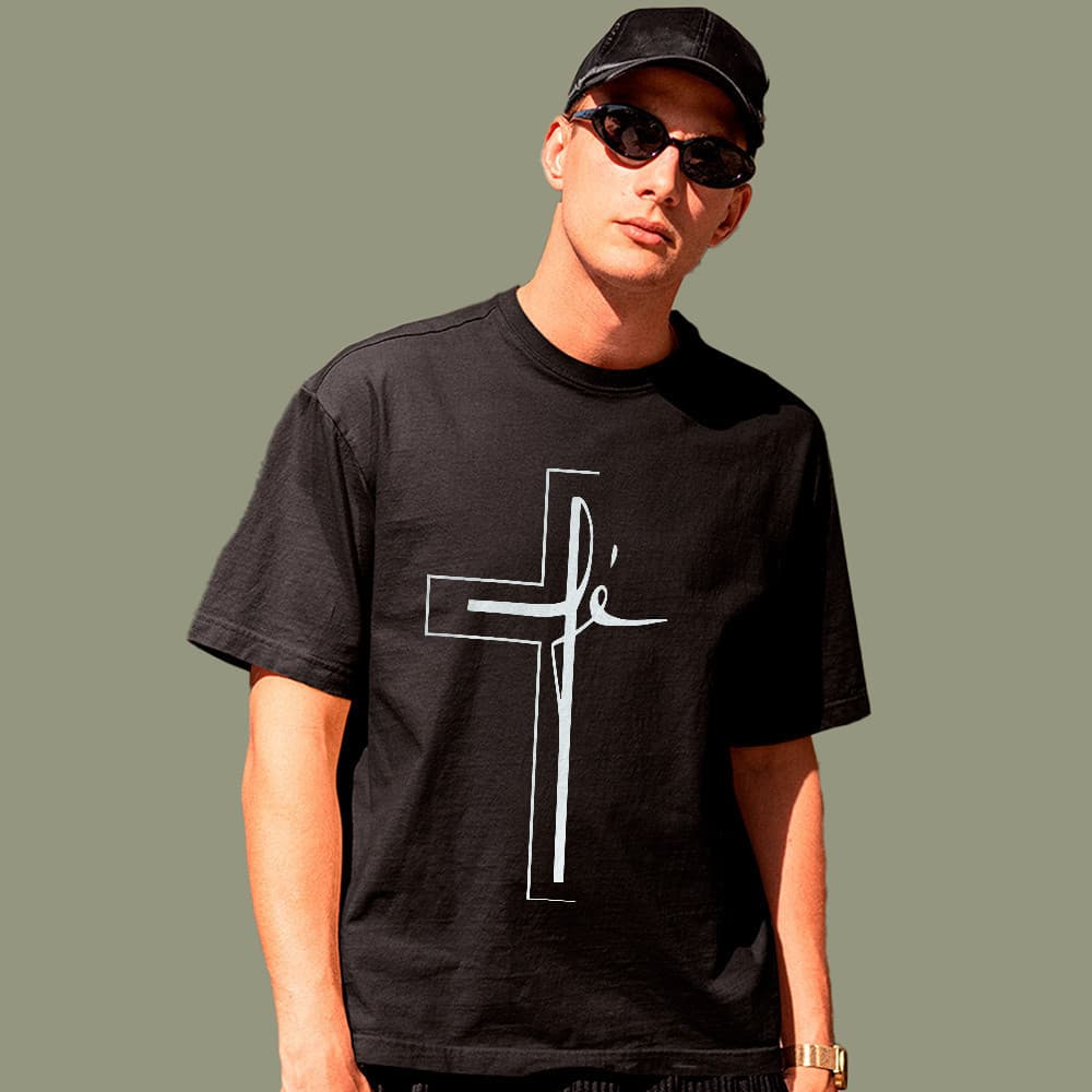 Camiseta Básica Fé Cruz Minimalista Arte Religiosa Casual