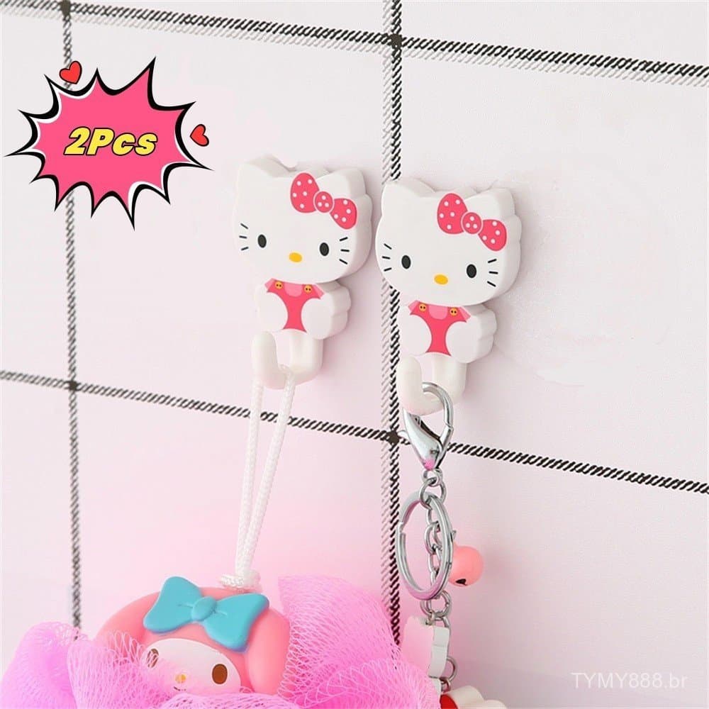 2 peças de ganchos de desenho animado Hello Kitty para pendurar toalhas de banho DIY, materiais de parede