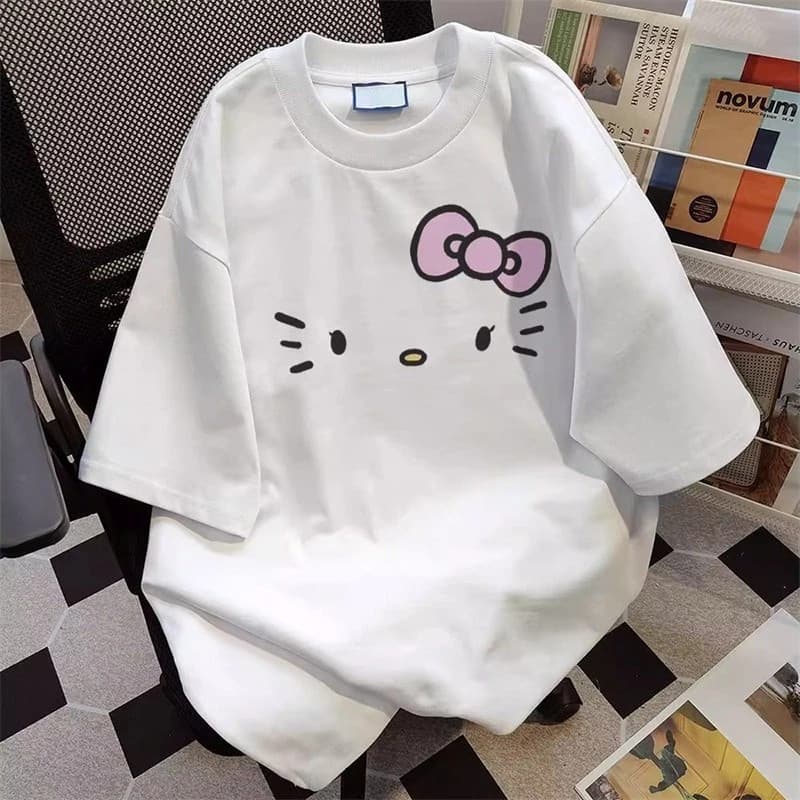 Camiseta Feminina 100% Algodão Estampa Hello Kitty Carinha Streetwear  Estilo e Conforto