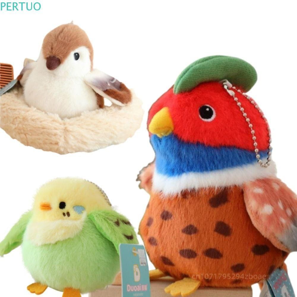 Boneca De Pelúcia De Papagaio PERTUO , Chaveiro Pássaro De Simulação De Animal Fofo , Chaveiros De Pássaros Peludos De P