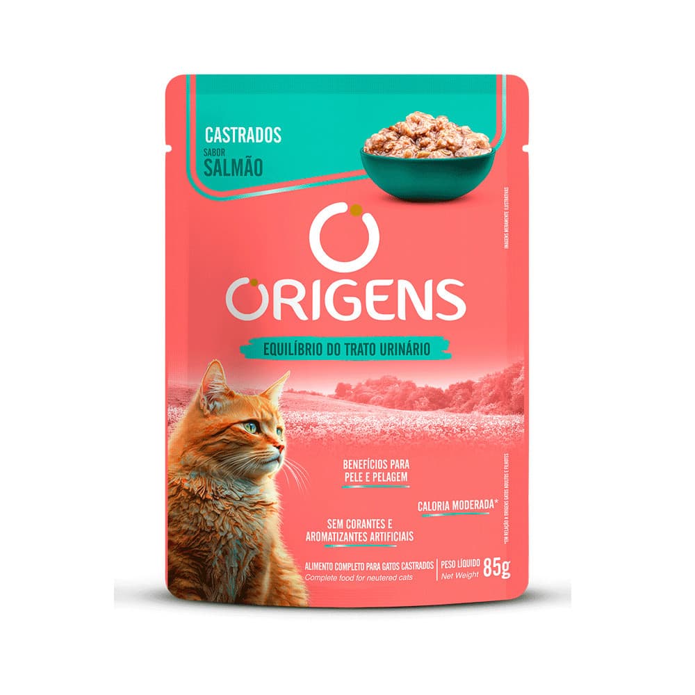 Ração Úmida Sachê Origens Gatos Castrados Salmão - 85g