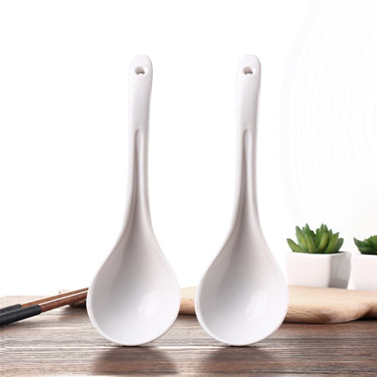 Colher de sopa grande de plástico branco japonês alça longa colher de Congee cozinha colher de arroz panela quente colhe