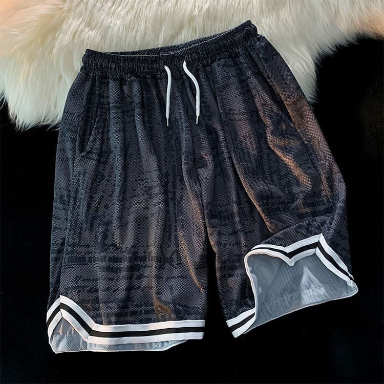 Shorts de praia masculino verão Casual esportes solto tamanho grande respirável calças de cinco pontos seda gelo estilo
