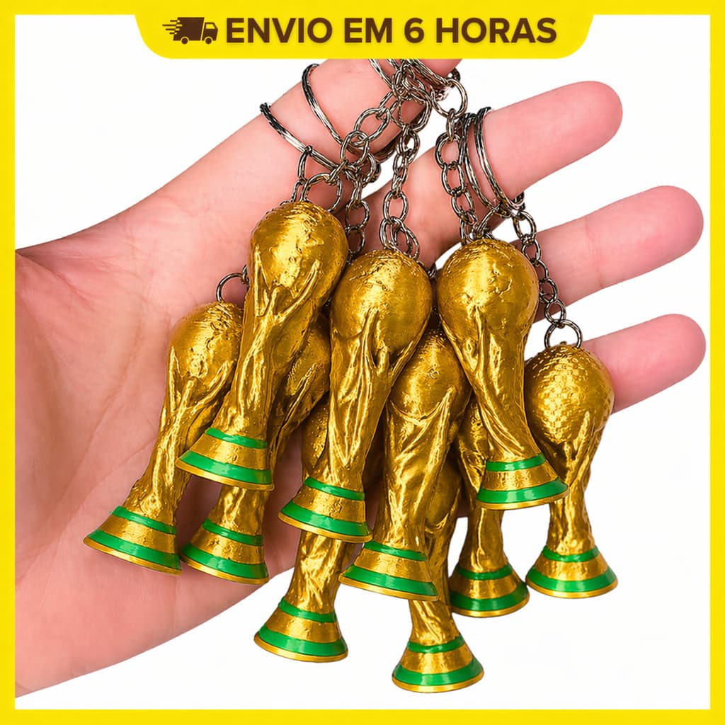 Kit 10 Chaveiros Taça Copa Dourada 5cm Lembrancinha Futebol Brinde Festa Taça da Copa do Mundo