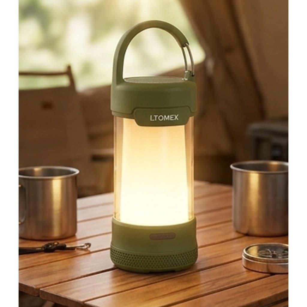 Caixa de Som Bluetooth 50W com Lanterna de Camping – À Prova d'Água com Alça Mosquetão