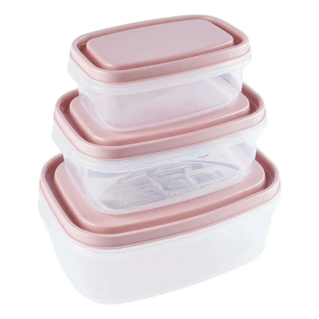 Kit 3 Potes De Plático Com Tampa Hermética Rosa