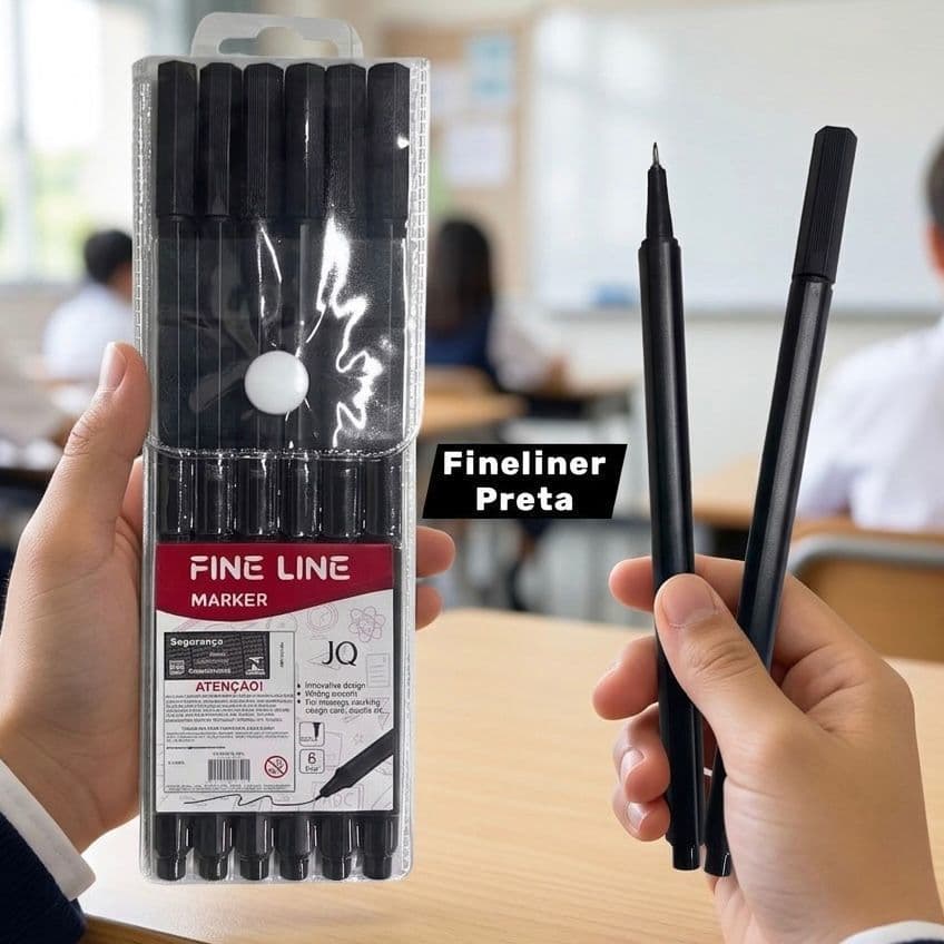 Caneta Fine Line Preta Ponta Fina 12 ou 6 Unidades 0.4mm Escrita Suave Estudo Desenho