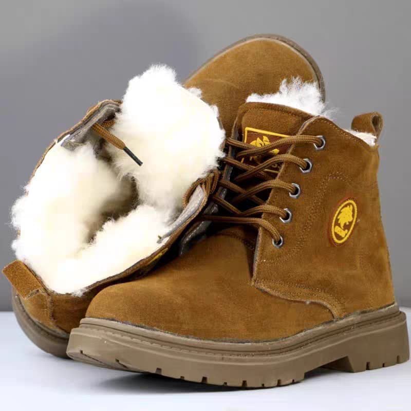 W Botas de neve de couro de inverno masculinas à prova de frio botas de lã espessadas proteção do trabalho masculino sap