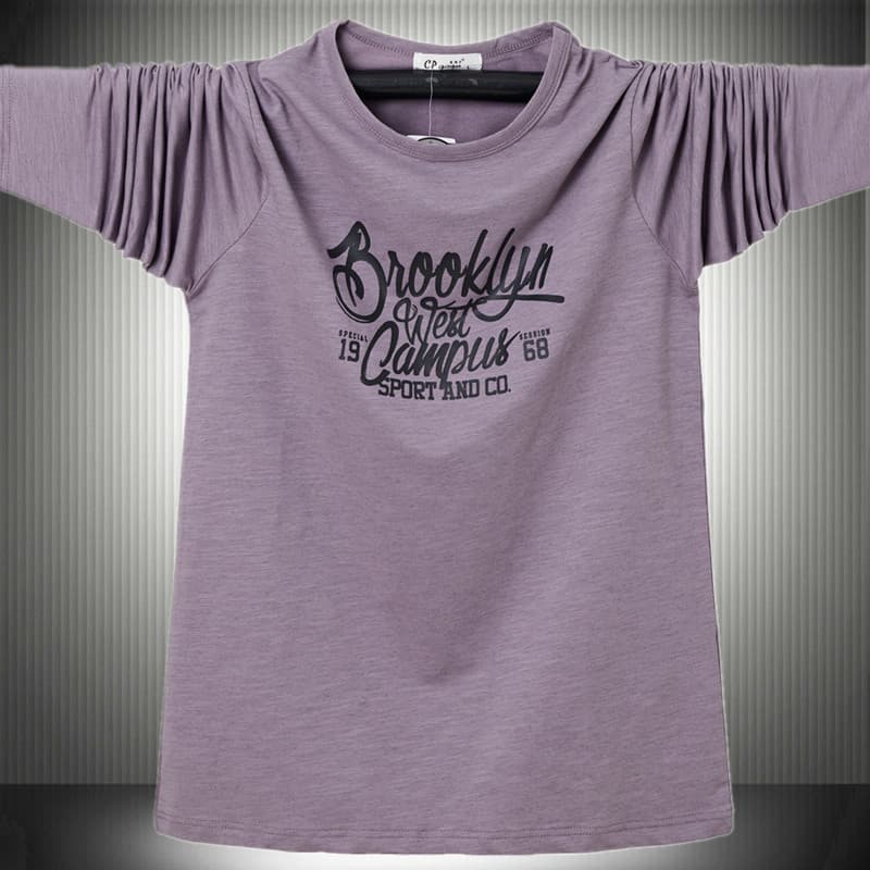 Outono Slub algodão manga comprida camiseta masculina tamanho Extra grande meia-idade fúcsia topo cara gordo na moda sol
