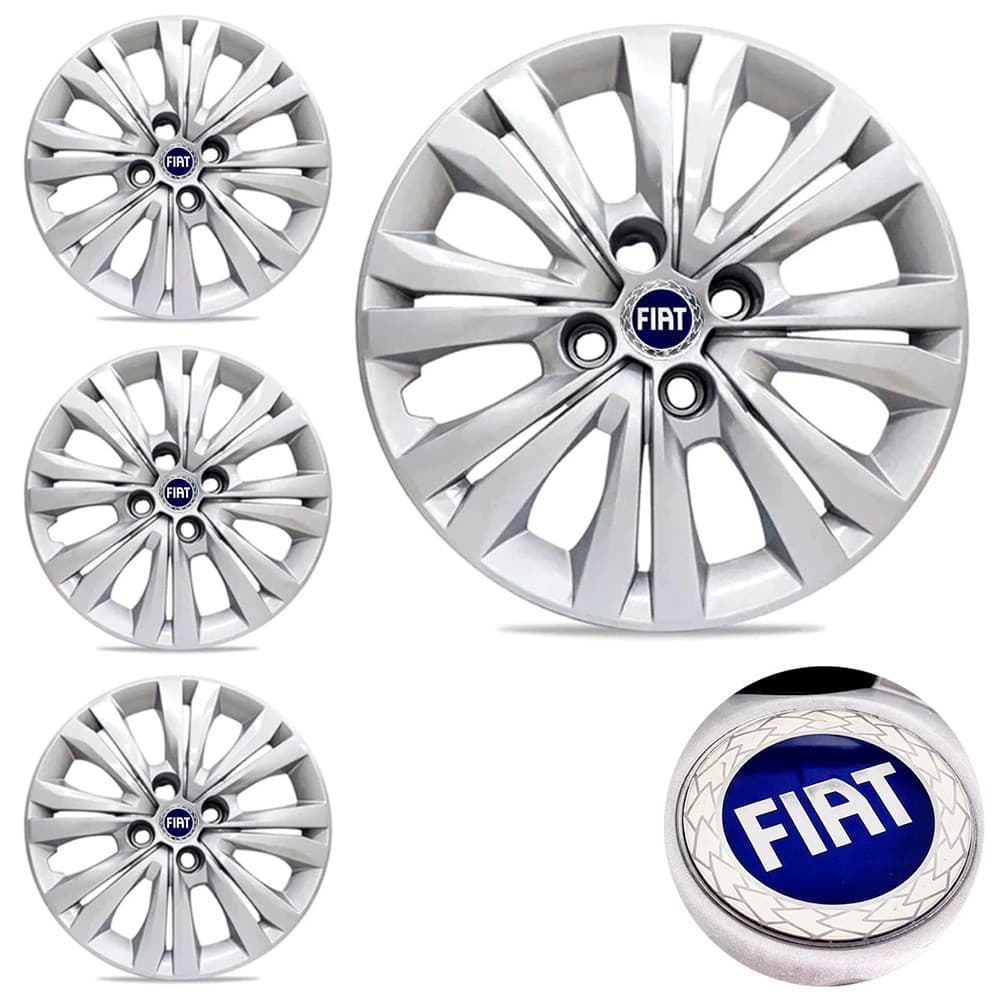Jogo Calota Aro 14 Fiat Uno Palio Siena Doblo Fiorino C/ Emblema Resinado Azul
