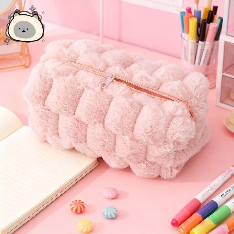 Bolsa De Maquiagem De Pelúcia , Design Xadrez Retangular , Pequena Portátil Para Viagem , Organizador De Armazenamento C