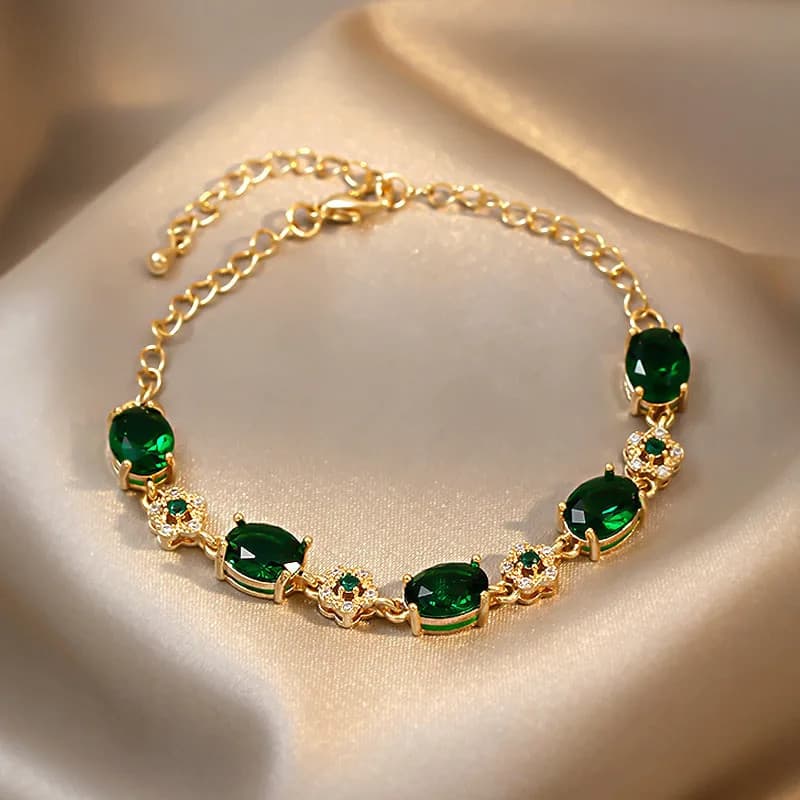 Pulseira De Zircônio Verde Temperamento Corrente Para Mulher Fashion Shine Crystal Wrist Jóias Geométricas Festa De Casa
