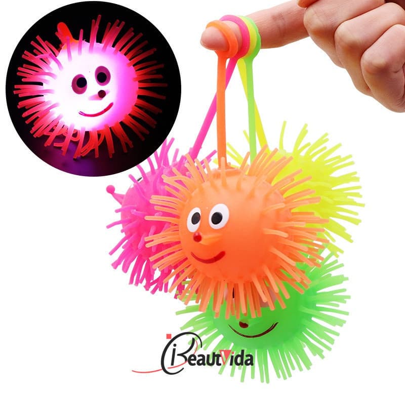 Bola De Pêlo Elástica Para Crianças Porco Espinho De Borracha Macia Brinquedos Flash De Iluminação LED Presentes