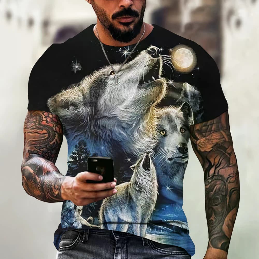 Lobo Animal Impressão 3D Camisetas Verão Moda Masculina Mulher O-Pescoço Manga Curta T Camisa Oversized Harajuku Y2k Top
