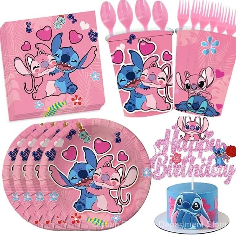 Decorações de Aniversário Lilo Stitch para Meninas, Conjunto de Copos, Pratos, Guardanapos e Artigos de Mesa em Papel Ro