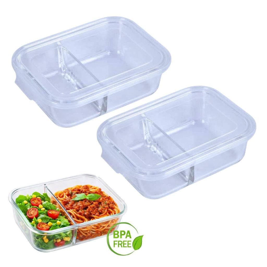 KIT 2 Pote Vidro Hermético Grande 1000ml com Divisória Mor