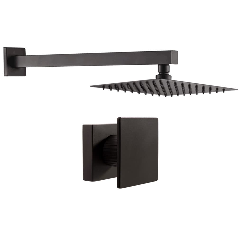 Kit Ducha Quadrada 20x20 Slim Ultra Fina + 1 Acabamento para Registro base deca Cogumelo Até 1'' Pol Preto Fosco