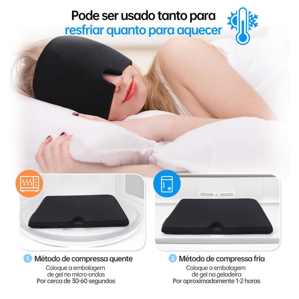 Touca Alivio Enxaqueca Dor Mascara Térmica Quente E Frio Gel
