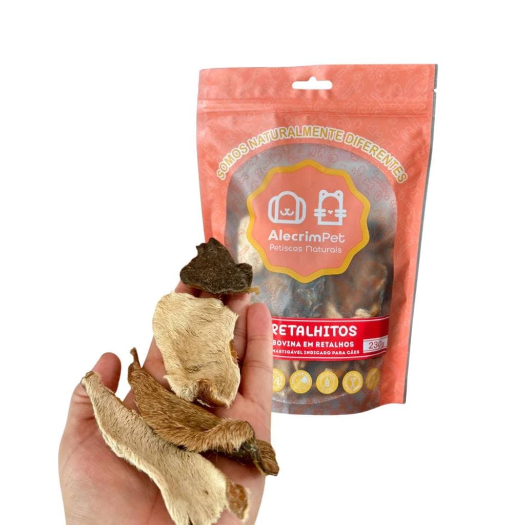 Mordedor Natural Para Cachorro Alecrim Pet Pele Bovina Retalhitos 230g
