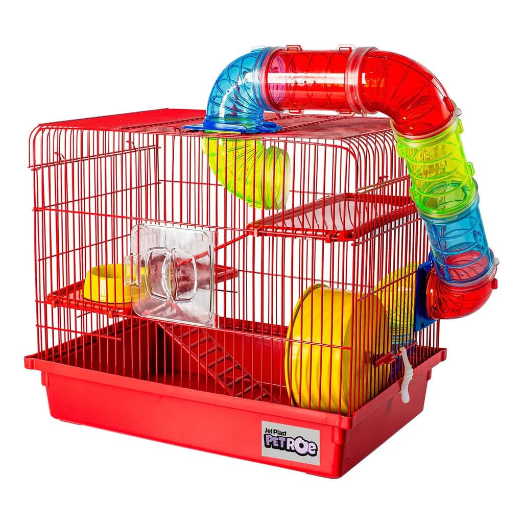 Gaiola Para Hamster Jel Plast Com Tubo Luxo Slim Completa Cor Vermelho