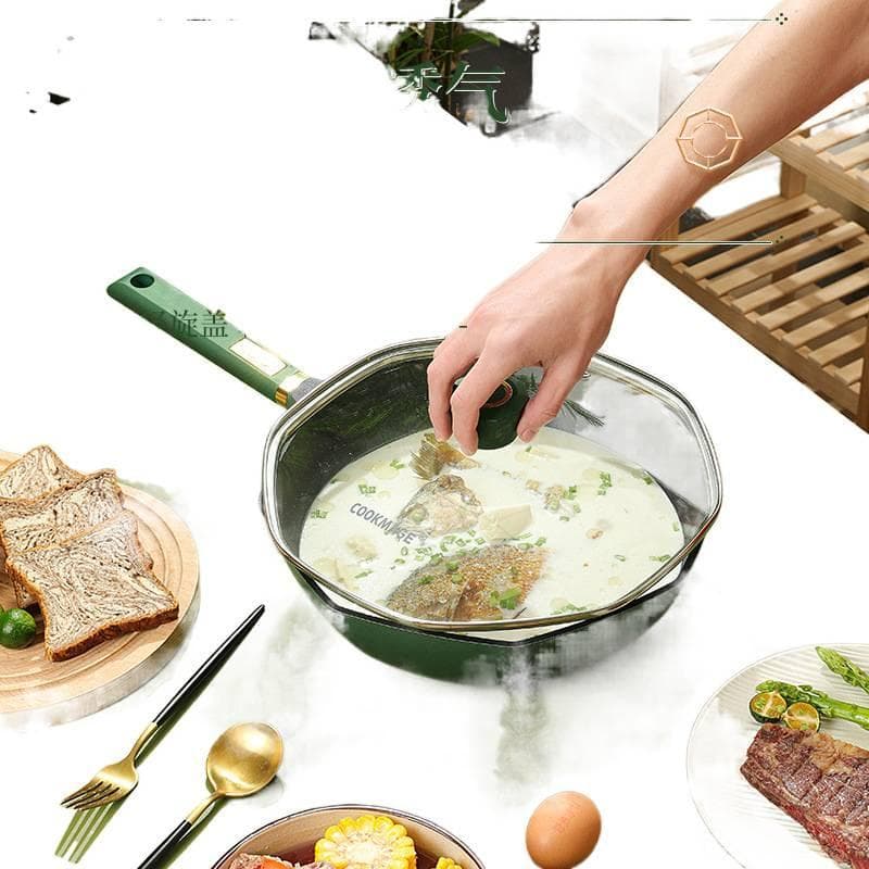 Pedra médica antiaderente panela doméstica wok frigideira octogonal wok panela antiaderente fogão de indução fogão a gás