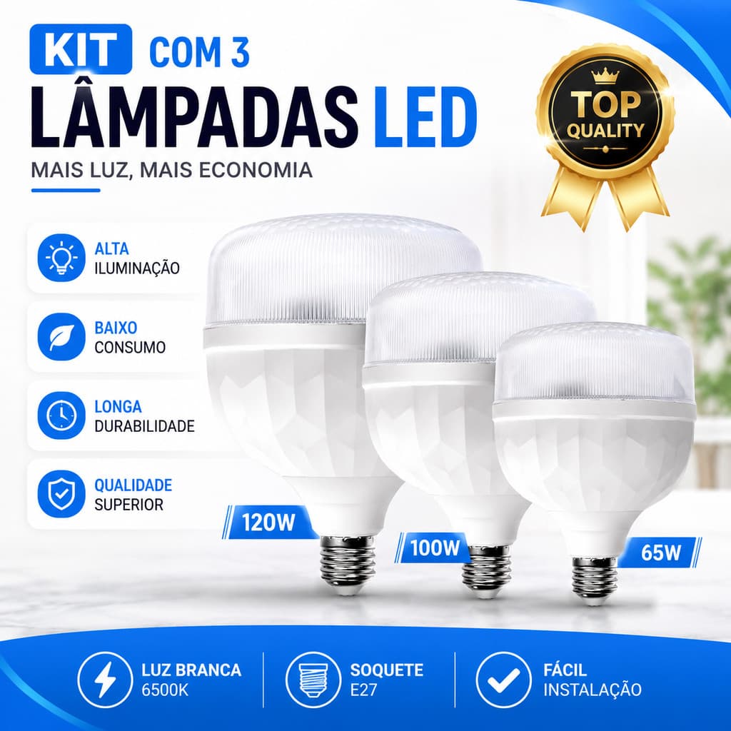 KIT 2 Bulbo Diamante LED 65W 100W 120W E27 Bivolt Lâmpada Industrial Potente Super Branca Econômica