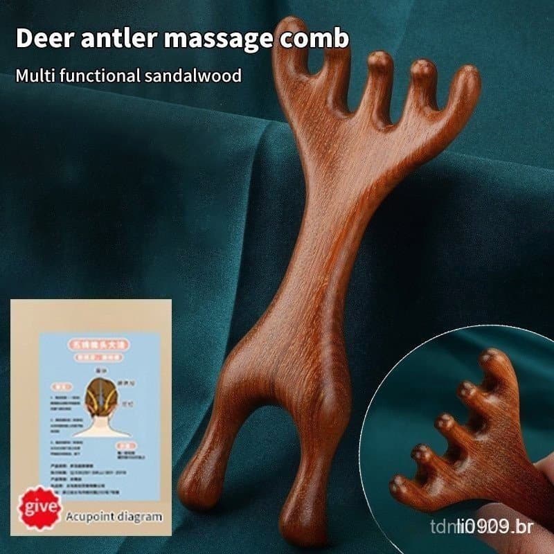 Martelo de Massagem Corporal Meridiano de Duas Cabeças, Madeira de Sândalo, Chifre de Veado, Ferramenta Antiestática par