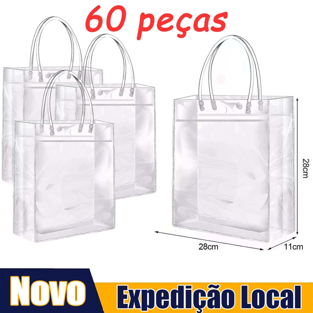 60 peças de 28x28x11cm Sacos de presente portáteis de plástico transparente sacos de presente de aniversário