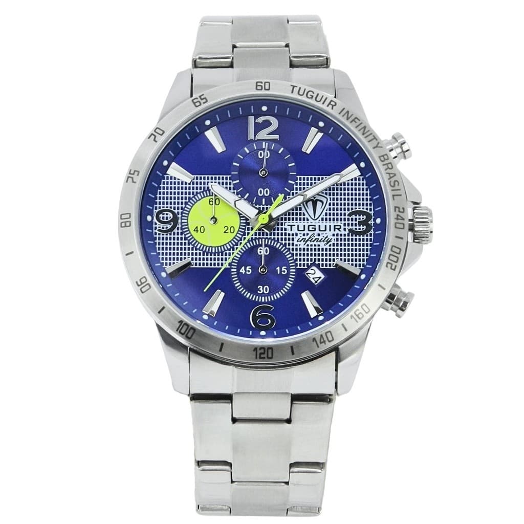 Relógio Masculino de Aço Tuguir Analógico Infinity TGI37245 Prata e Azul, 5ATM, LUXUOSO, FASHION,