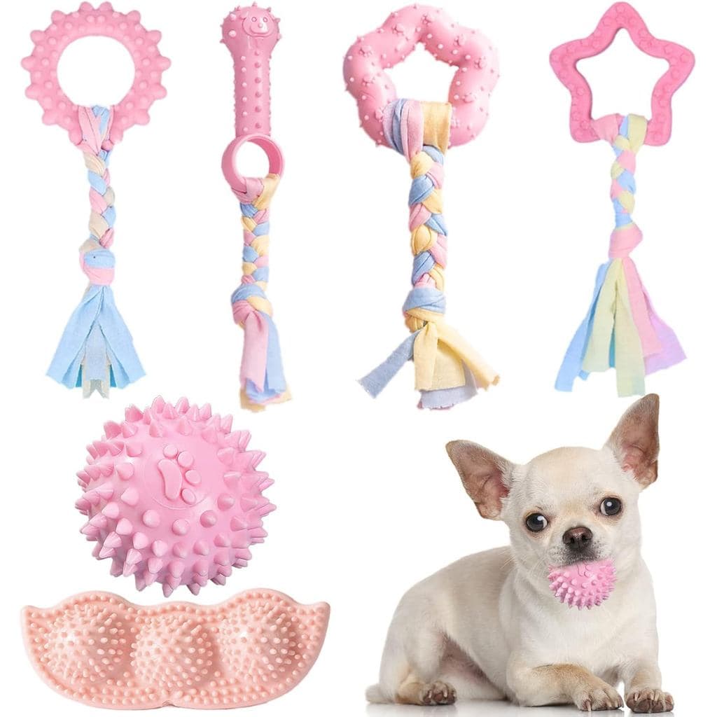 Conjunto de 6 Brinquedos para Mastigar para Filhotes, Brinquedos Rosa Fofos para Mastigar para Filhotes de Raças Pequena