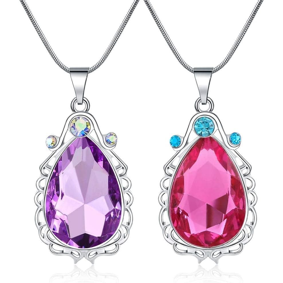 2 Peças Colar Amuleto da Sofia a Primeira e Colar da Princesa Elena, Colar Gota de Lágrima para Irmãs Gêmeas, Joia Mágic