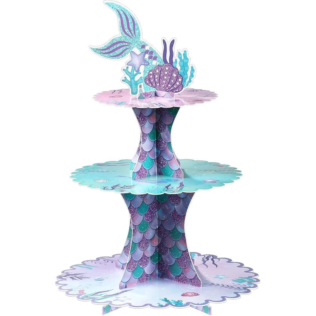 Suporte de Cupcakes de Sereia de 3 Andares, Decorações para Festa de Aniversário, Suporte de Bolo com Tema de Sereia, Su