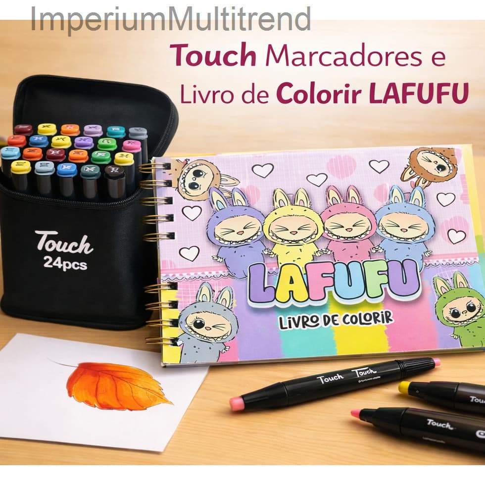 Kit Livro de Colorir Lafufu + Estojo Touch 24 CoresRZR3