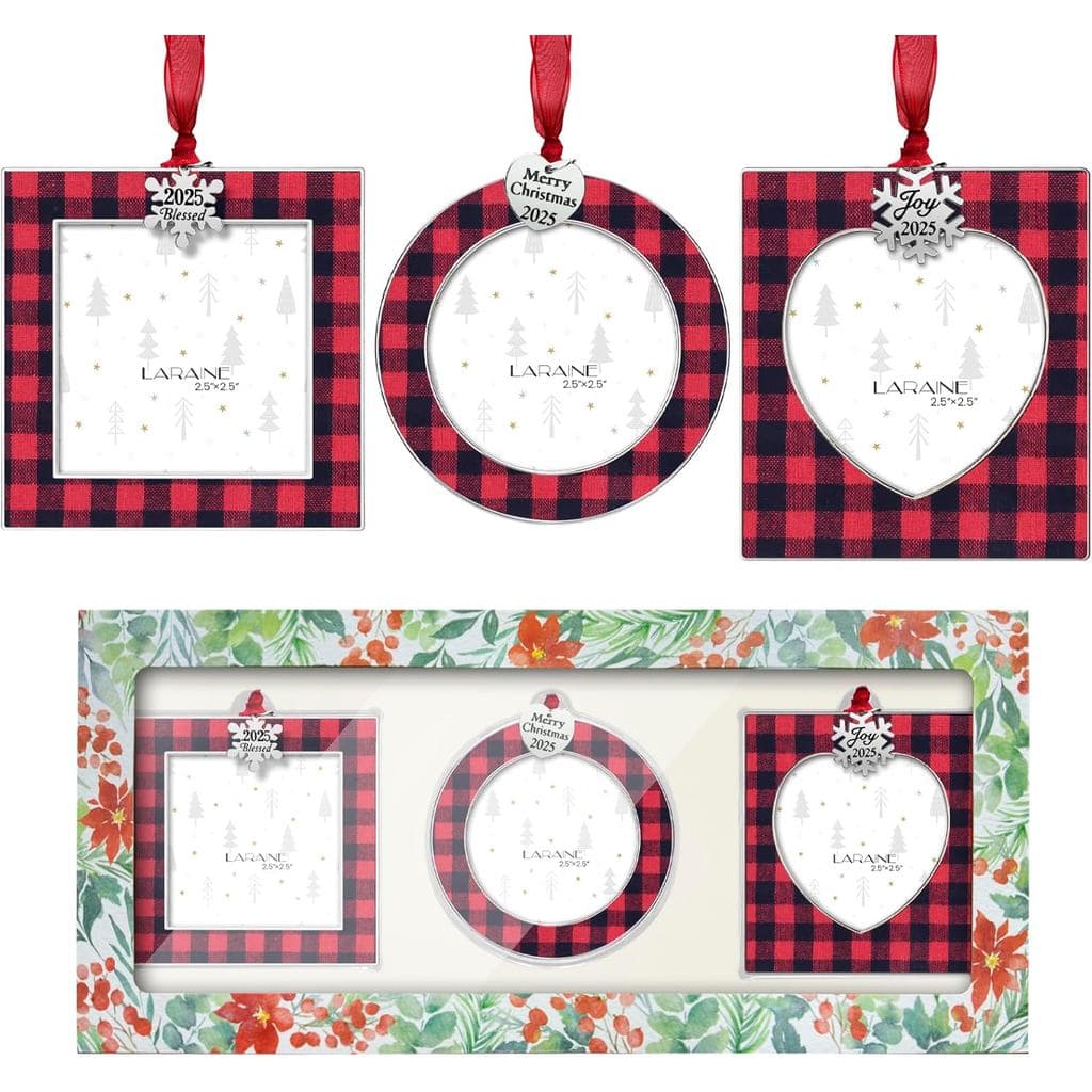 Enfeites de Natal Laraine para Árvore de Natal, 3 Peças – Pingente Decorativo Suspenso com Moldura para Foto de 2,5” par