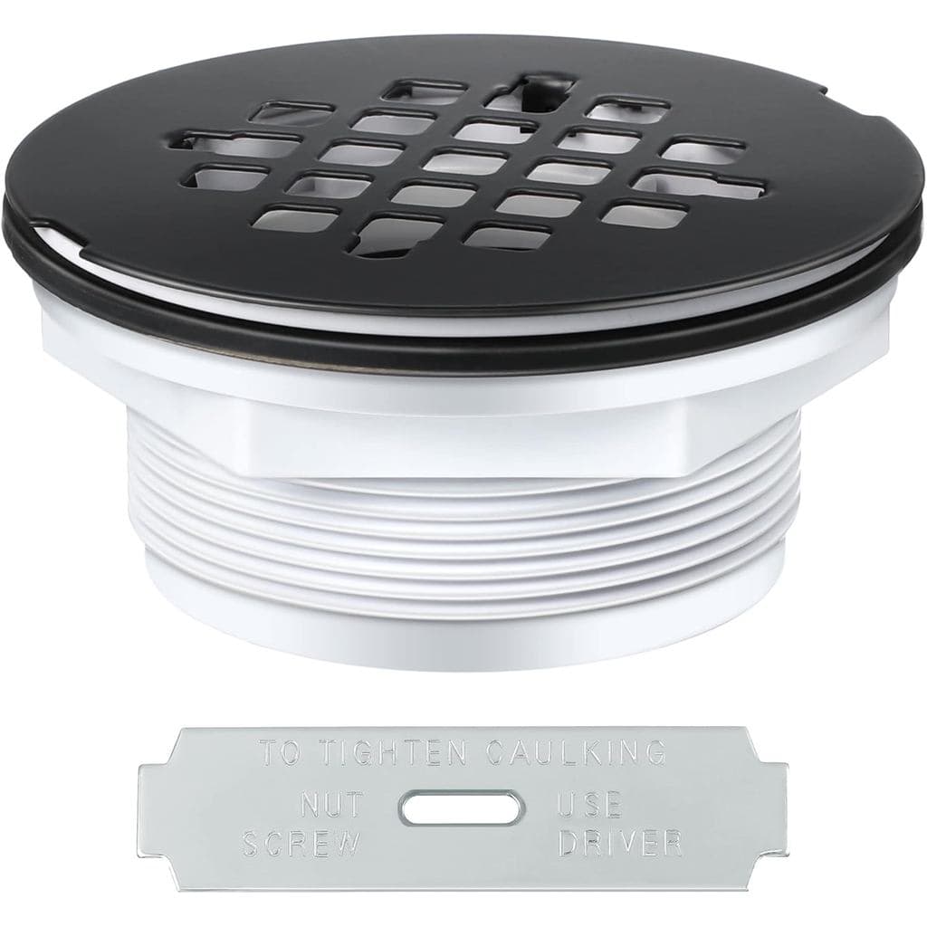 Conjunto de Dreno para Chuveiro Enhon 4-1/4" OD, Dreno de Encaixe para Base de Chuveiro e Tampa de Grelha Redonda Preta