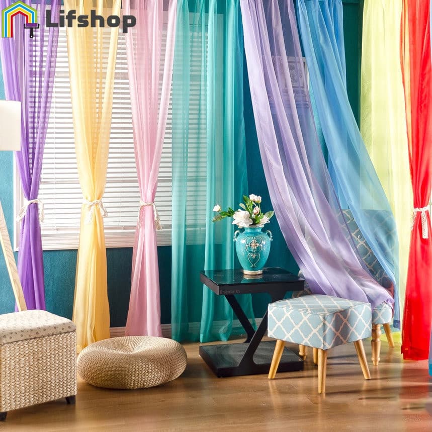 200cmx100cm Cortina De Tule Transparente Cor Pura/Painel De Chiffon/Cortinas De Sala De Estar Decorativas